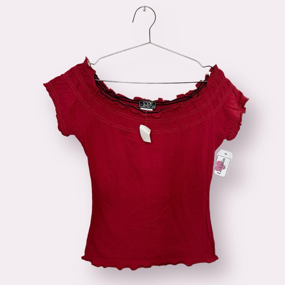 Y2K deadstock EYECANDY off shoulder red top